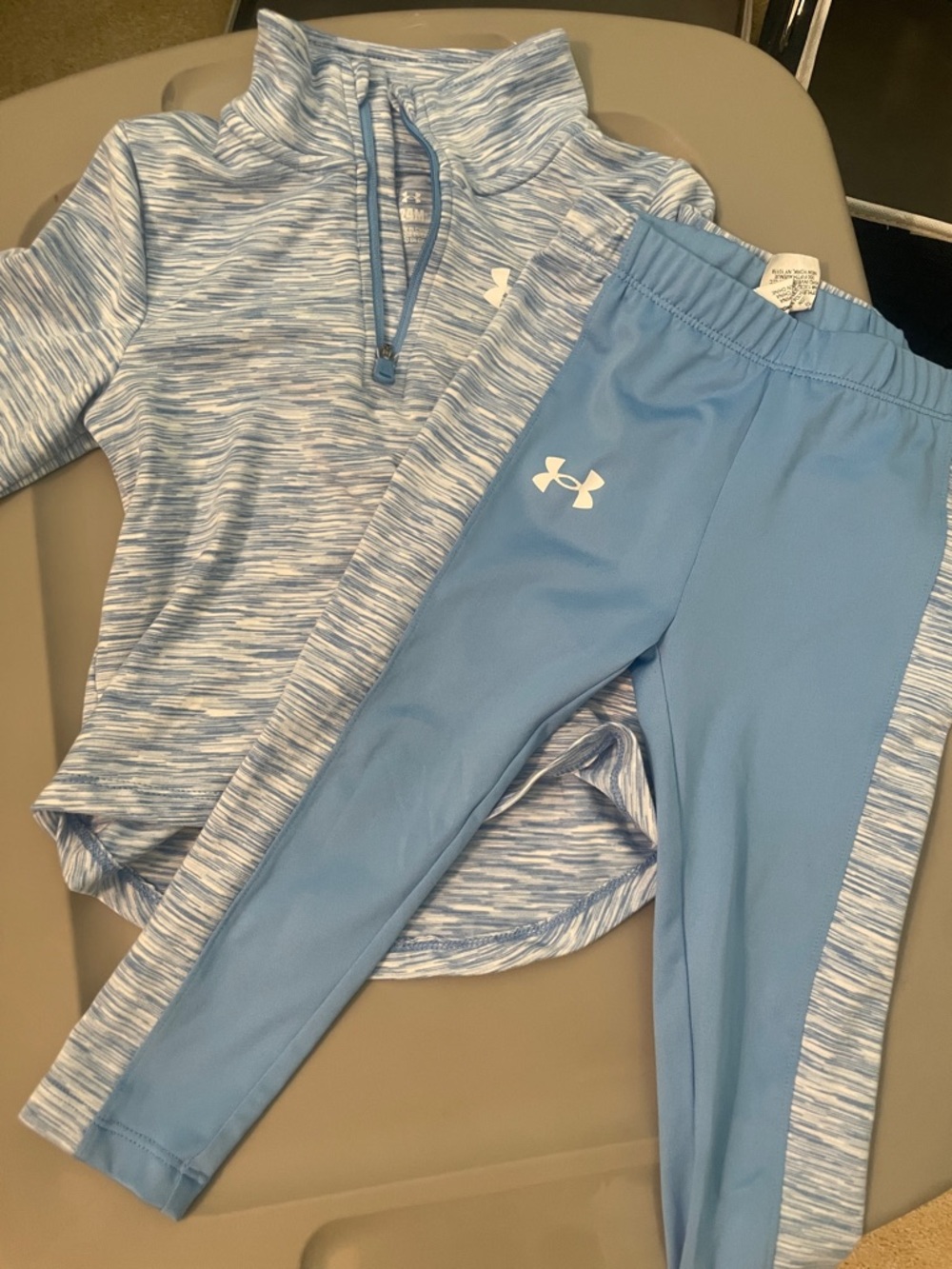 Under Armour Light Blue Heathered Quarter-Zip Top & Solid Blue Leggings Set